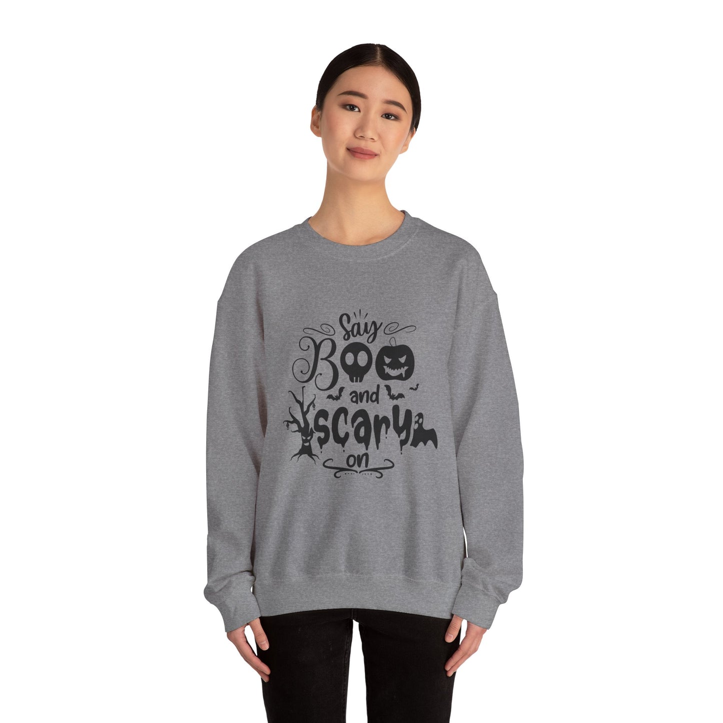 Say Boo and Scare On Unisex Heavy Blend™ Crewneck Sweatshirt