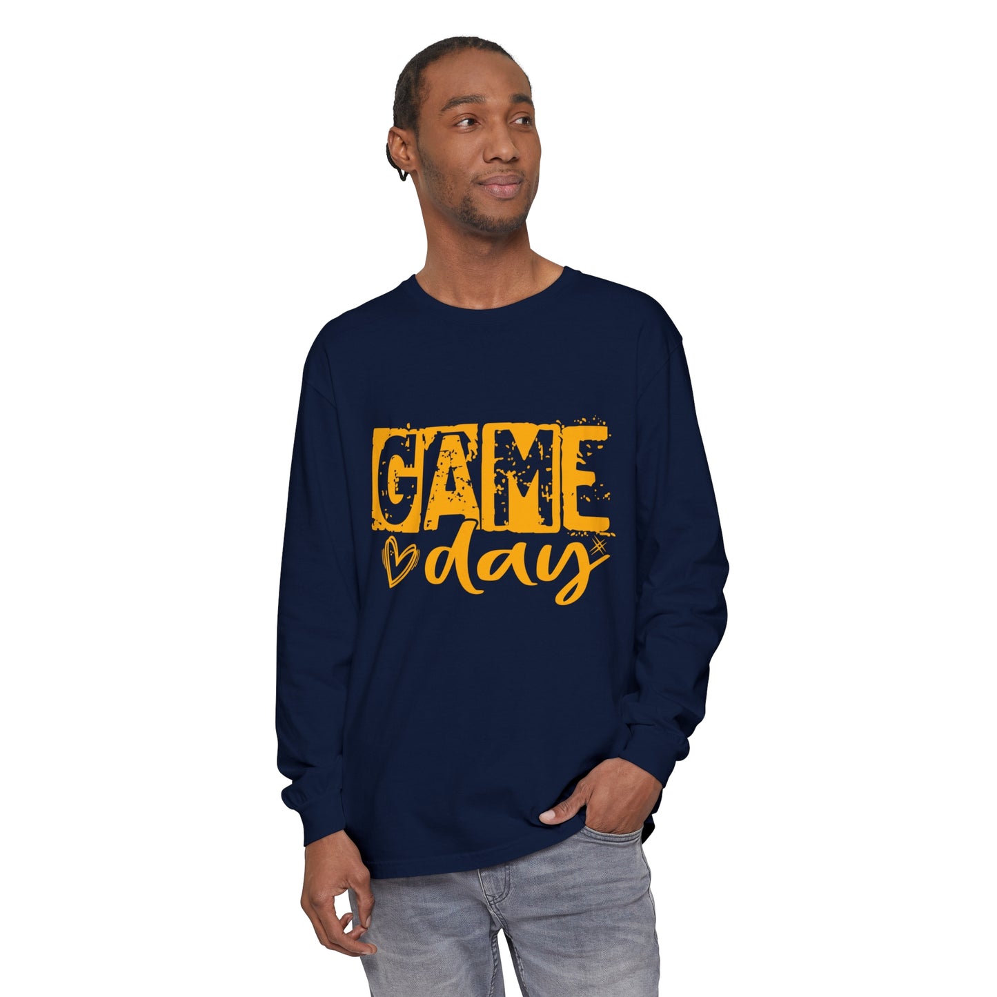 Game Day Grunge Yellow Unisex Garment-dyed Long Sleeve T-Shirt