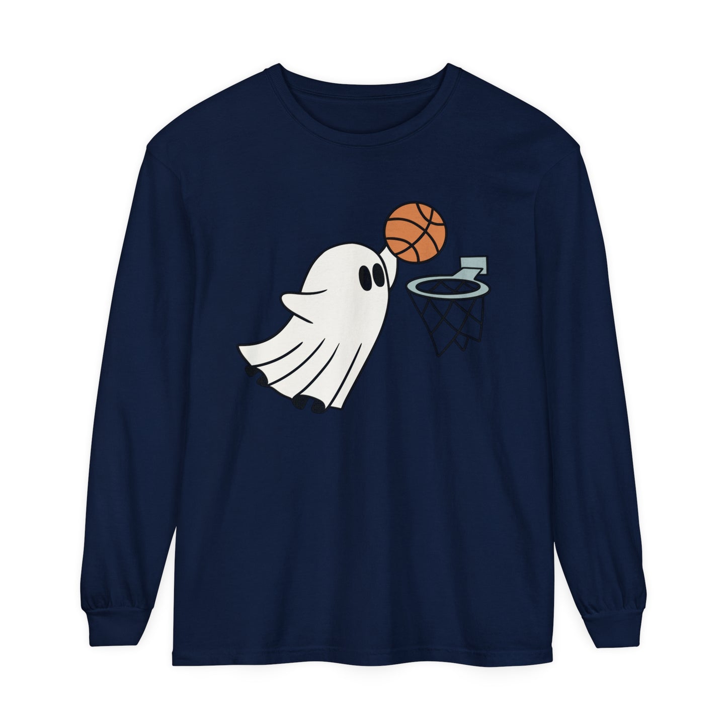 Dunking Basketball Ghost Unisex Garment-dyed Long Sleeve T-Shirt