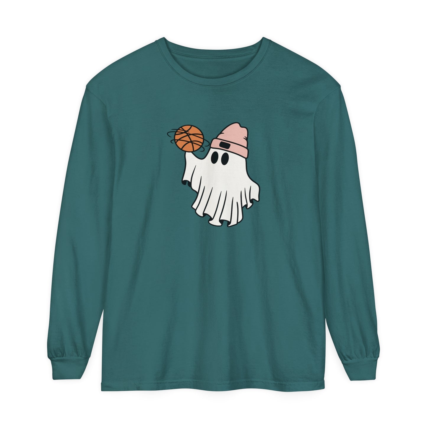 Basketball Ghost Unisex Garment-dyed Long Sleeve T-Shirt
