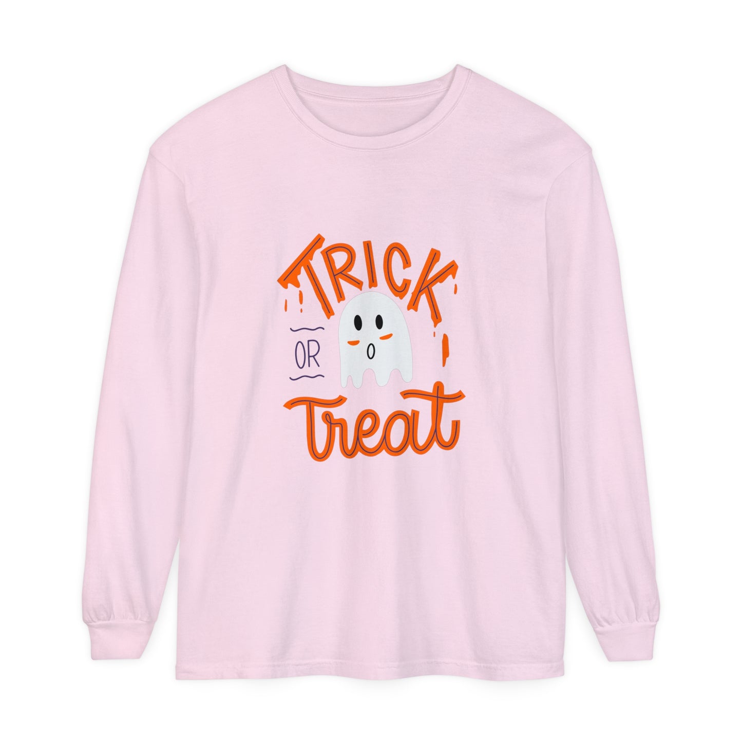 Tick or Treat Ghost Unisex Garment-dyed Long Sleeve T-Shirt