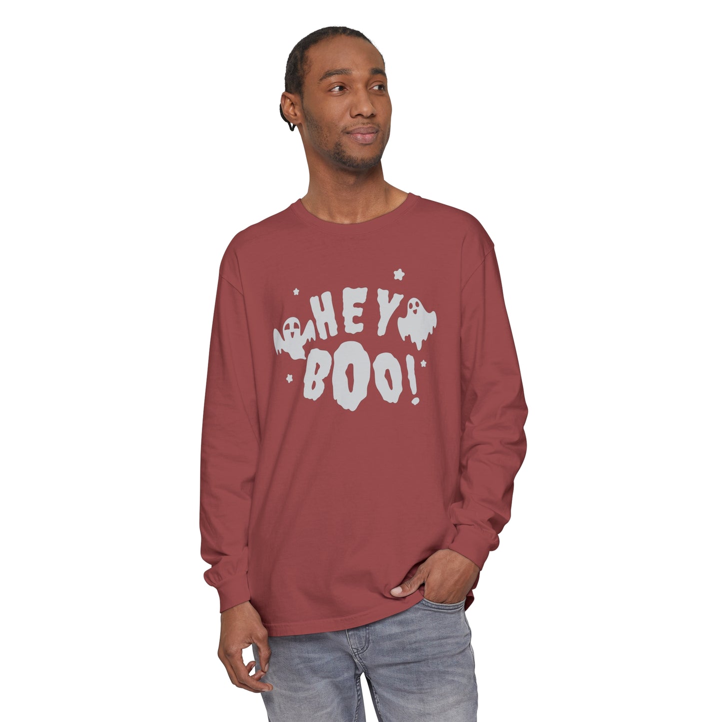 Hey Boo Unisex Garment-dyed Long Sleeve T-Shirt