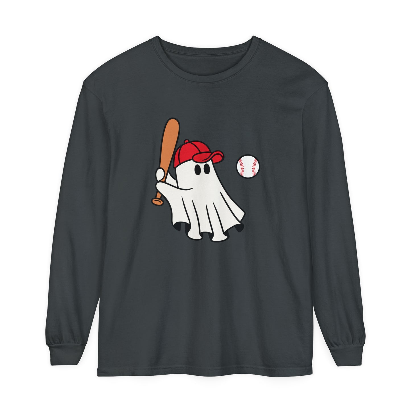 Baseball Ghost Unisex Garment-dyed Long Sleeve T-Shirt