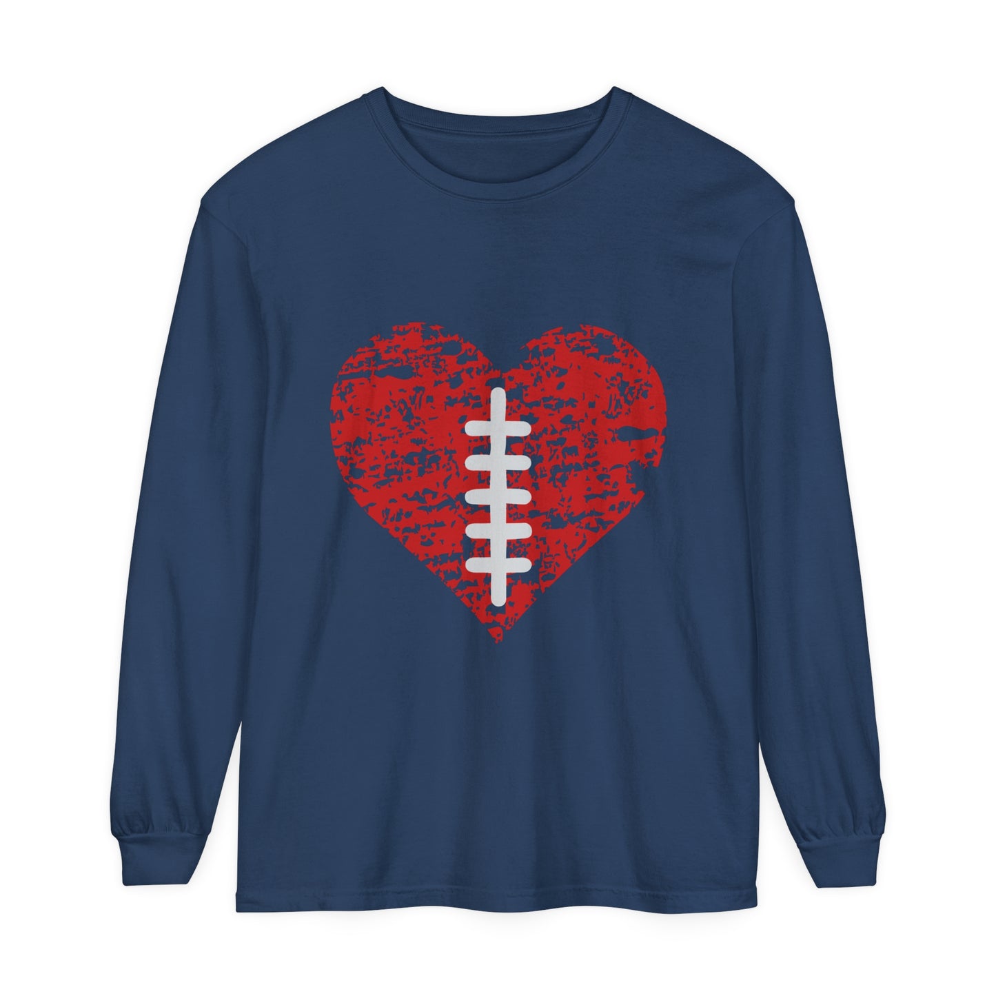 Football Heart with Laces Unisex Garment-dyed Long Sleeve T-Shirt