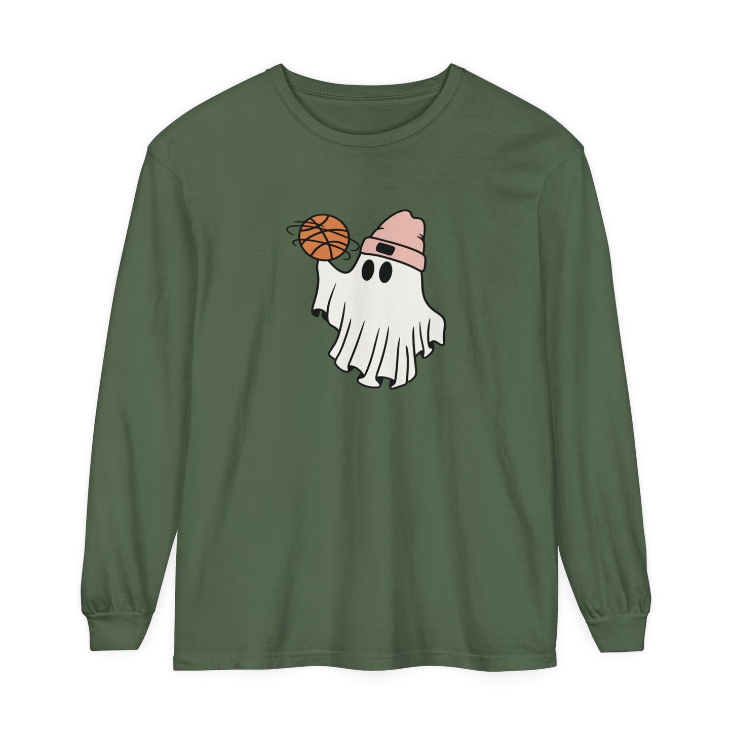 Basketball Ghost Unisex Garment-dyed Long Sleeve T-Shirt