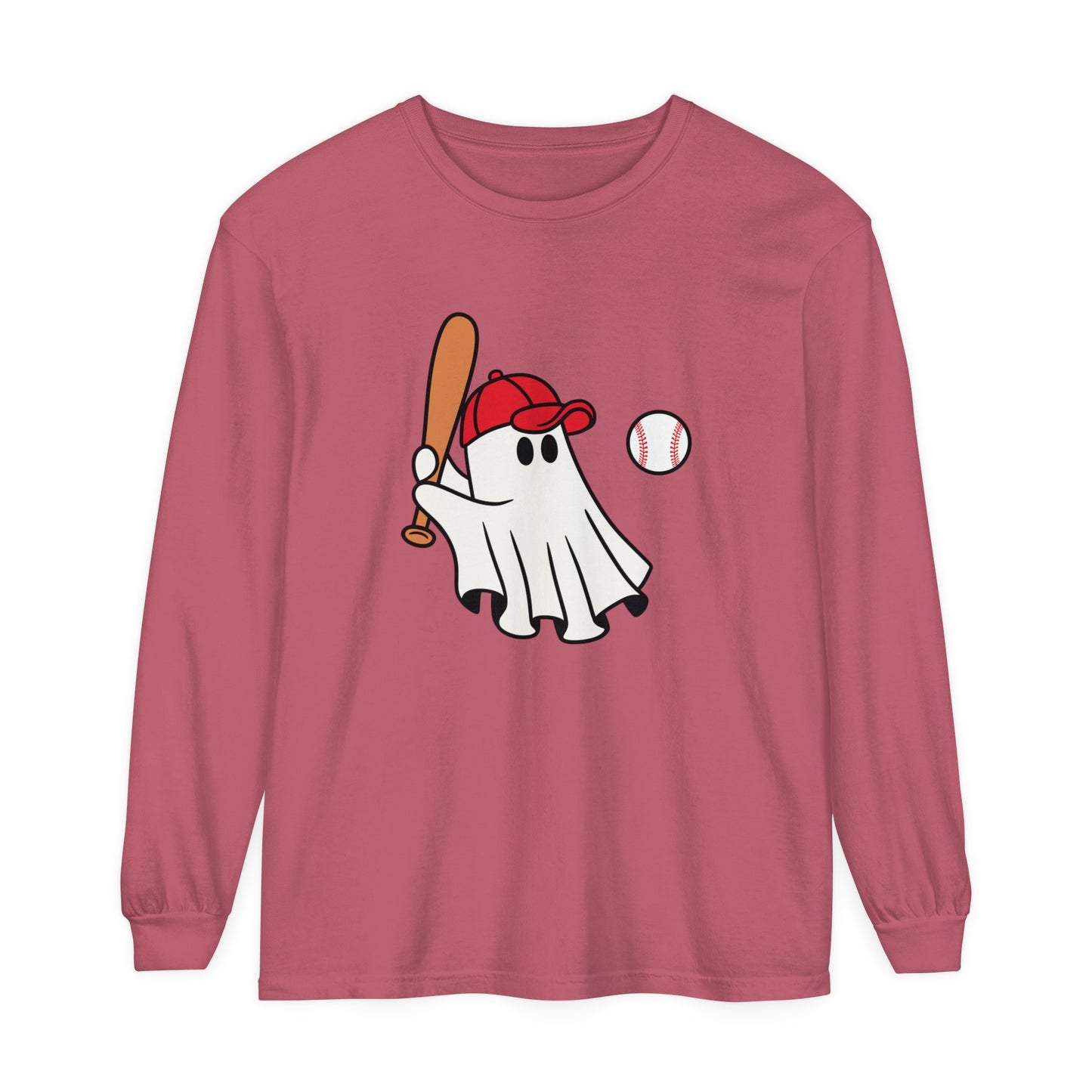 Baseball Ghost Unisex Garment-dyed Long Sleeve T-Shirt