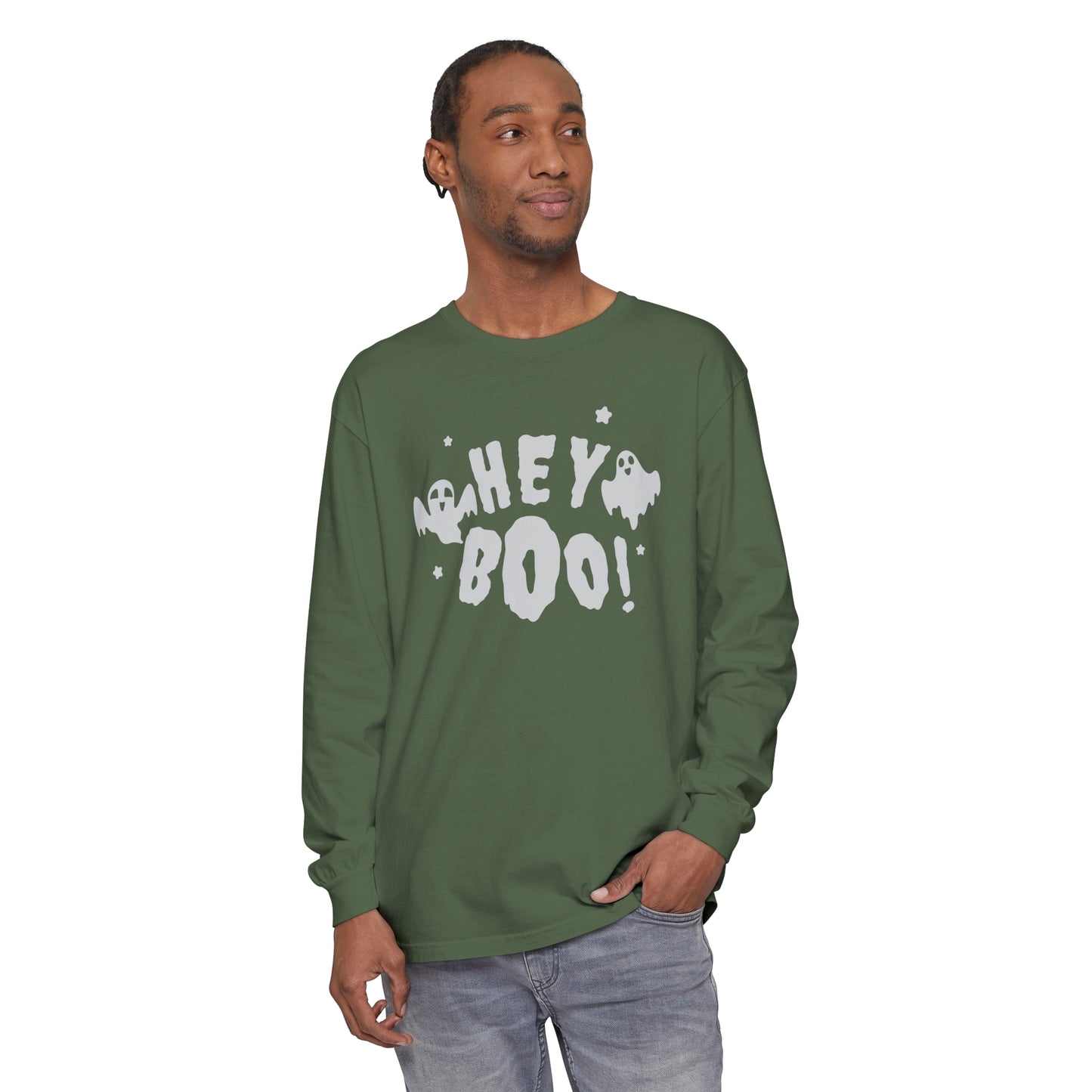 Hey Boo Unisex Garment-dyed Long Sleeve T-Shirt