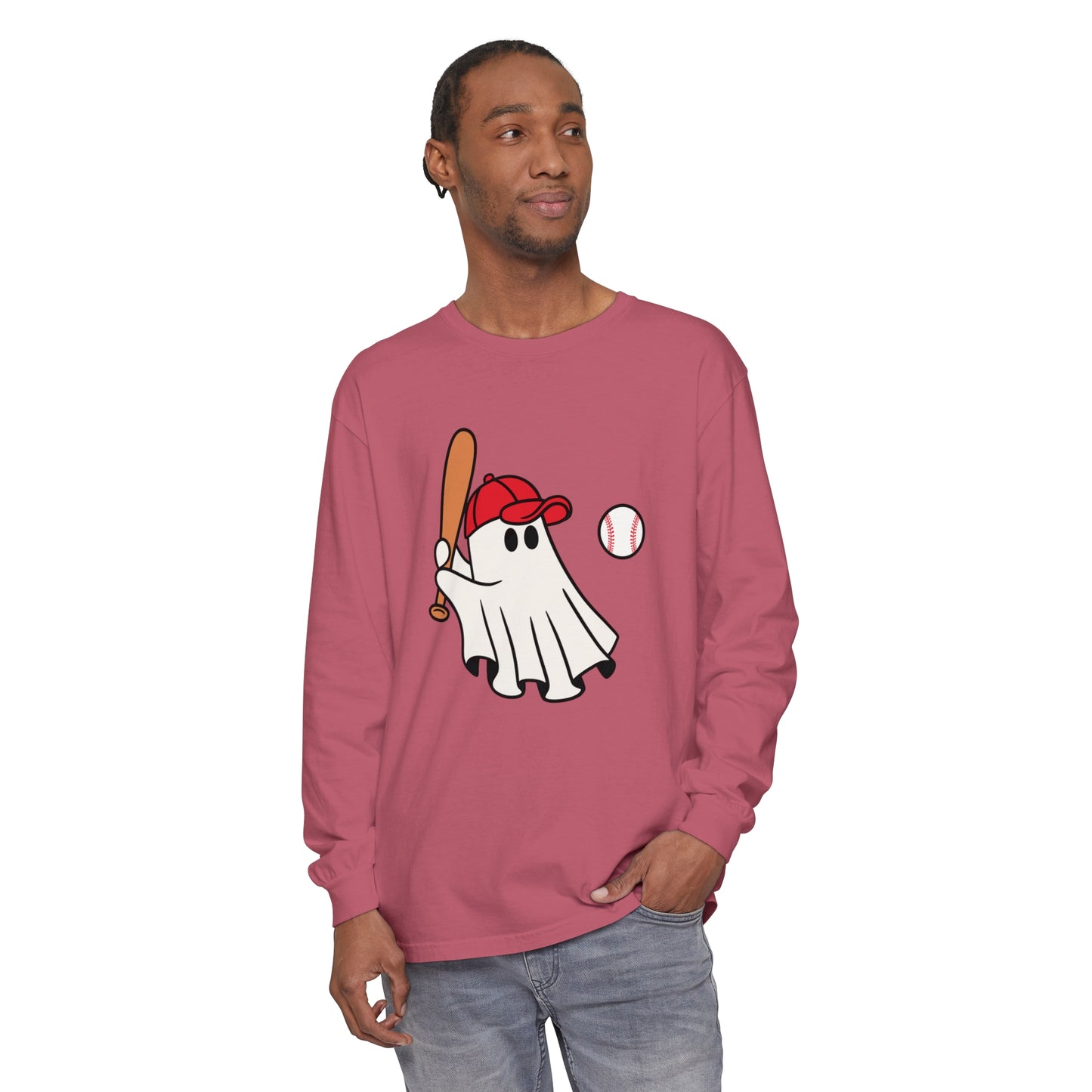 Baseball Ghost Unisex Garment-dyed Long Sleeve T-Shirt