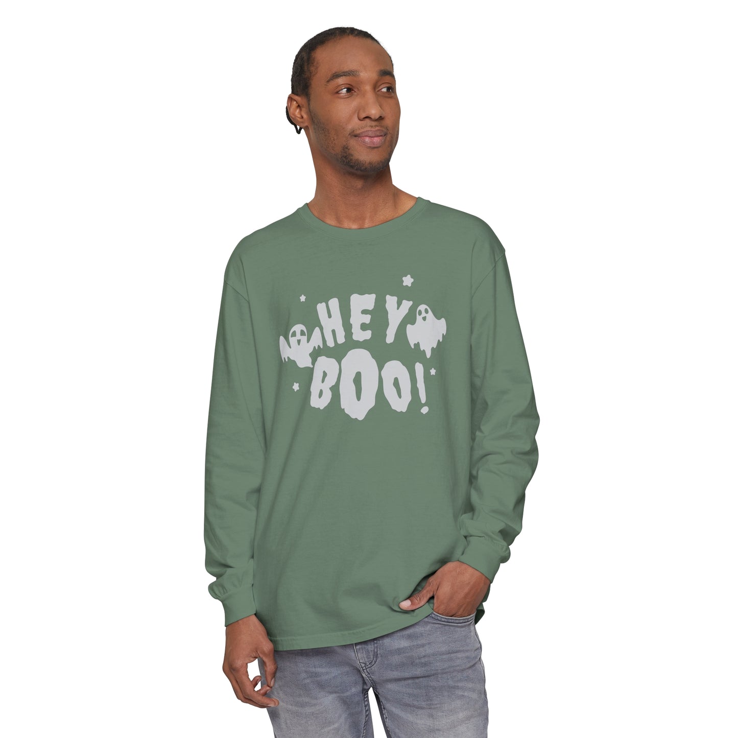 Hey Boo Unisex Garment-dyed Long Sleeve T-Shirt