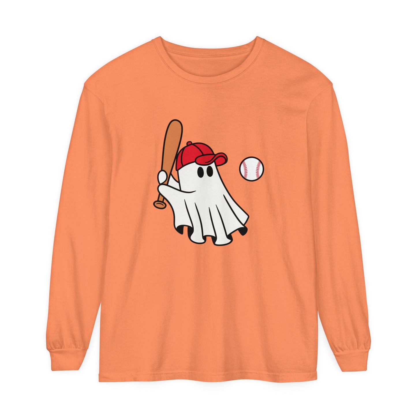Baseball Ghost Unisex Garment-dyed Long Sleeve T-Shirt