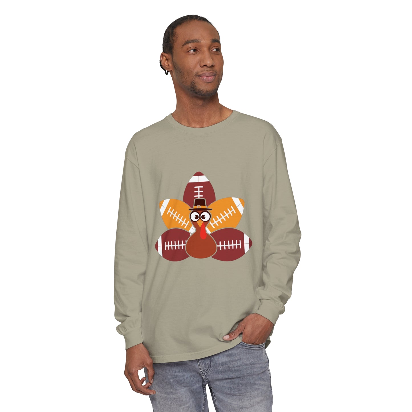 Turkey Football Tail Unisex Garment-dyed Long Sleeve T-Shirt