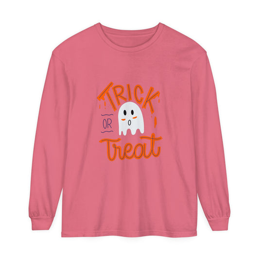 Tick or Treat Ghost Unisex Garment-dyed Long Sleeve T-Shirt