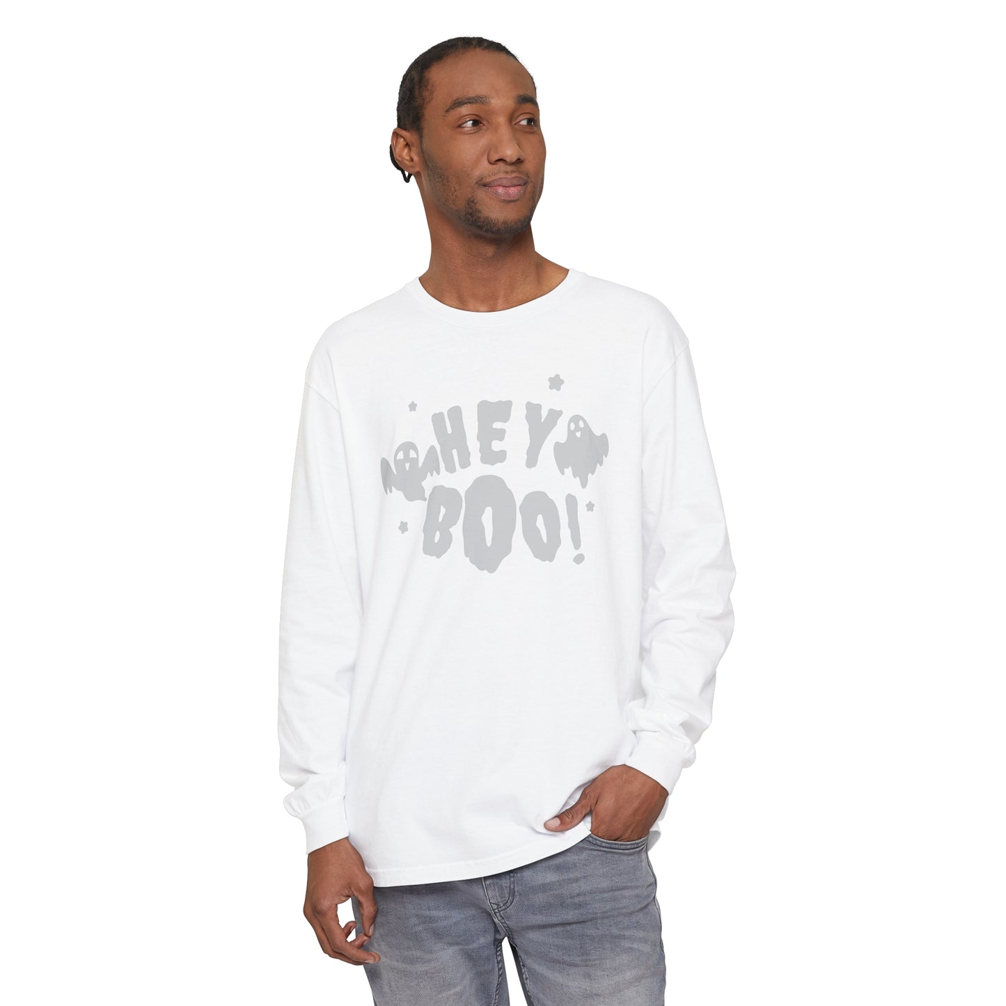 Hey Boo Unisex Garment-dyed Long Sleeve T-Shirt