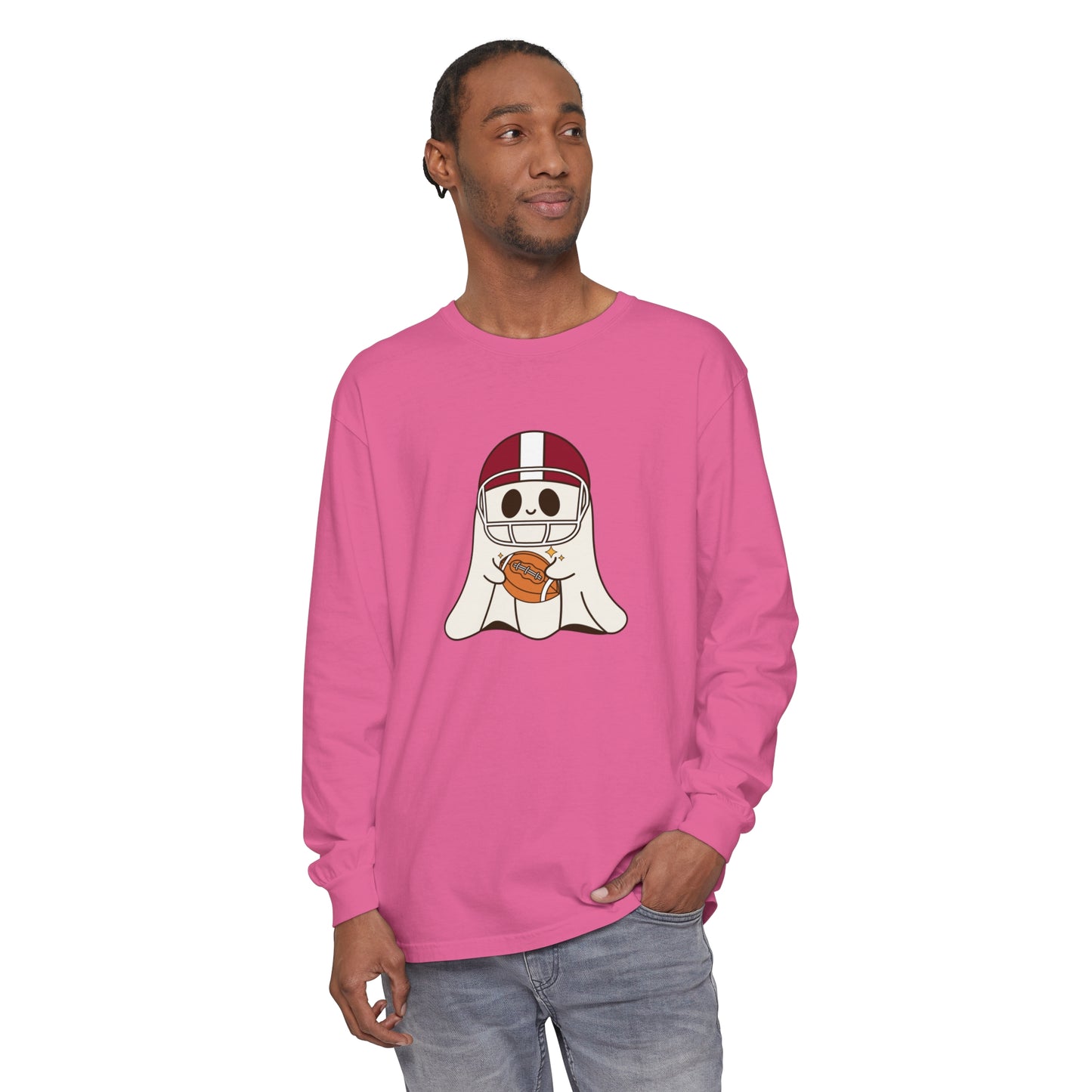 Football Ghost Unisex Garment-dyed Long Sleeve T-Shirt