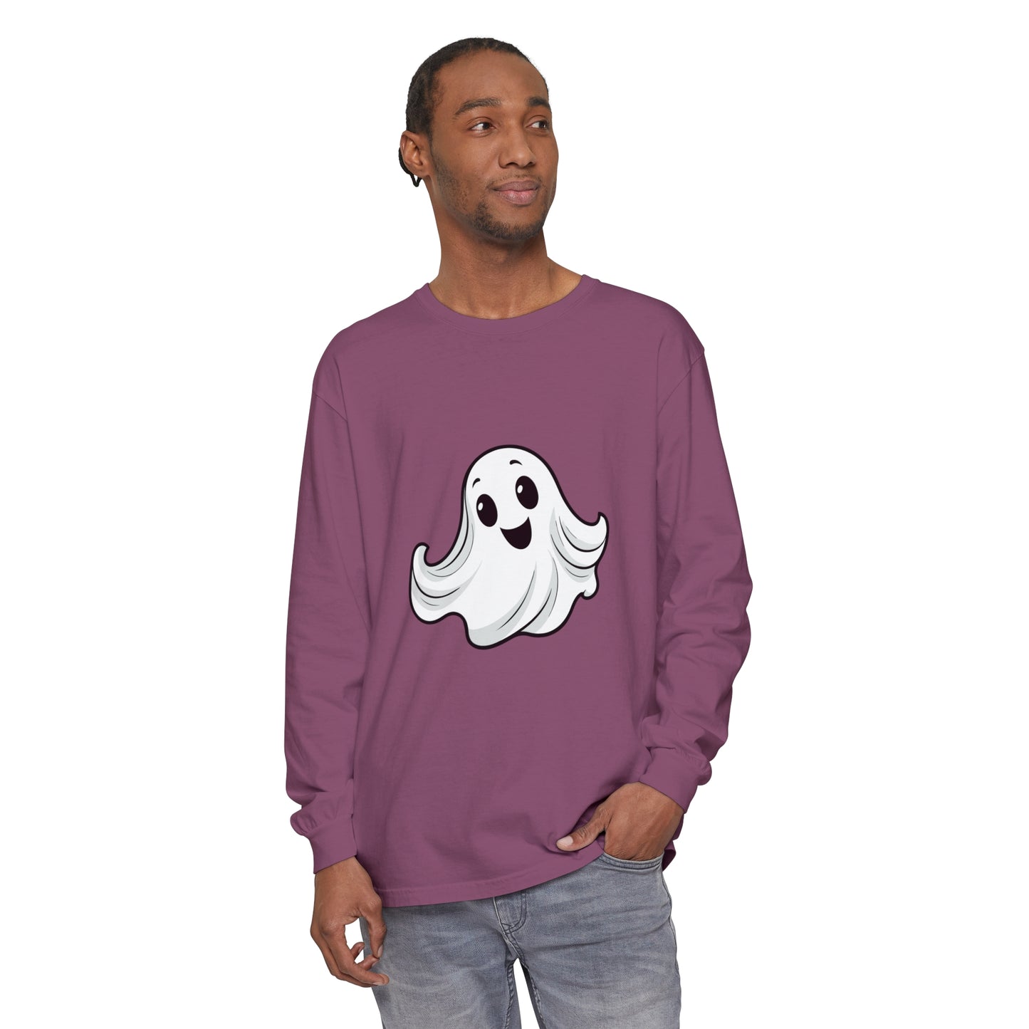 Cute Ghost Unisex Garment-dyed Long Sleeve T-Shirt