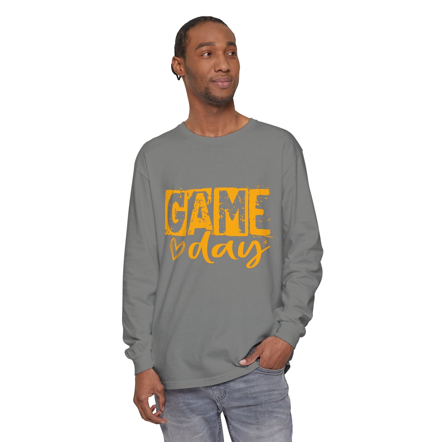 Game Day Grunge Yellow Unisex Garment-dyed Long Sleeve T-Shirt