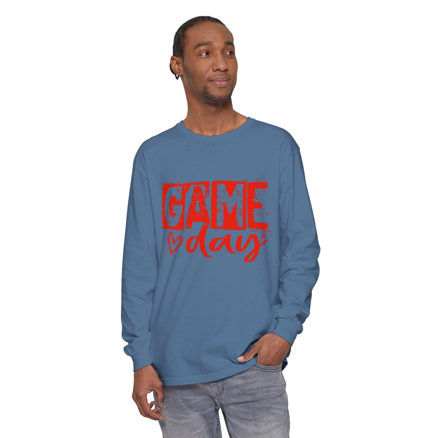 Game Day Grunge Red Unisex Garment-dyed Long Sleeve T-Shirt