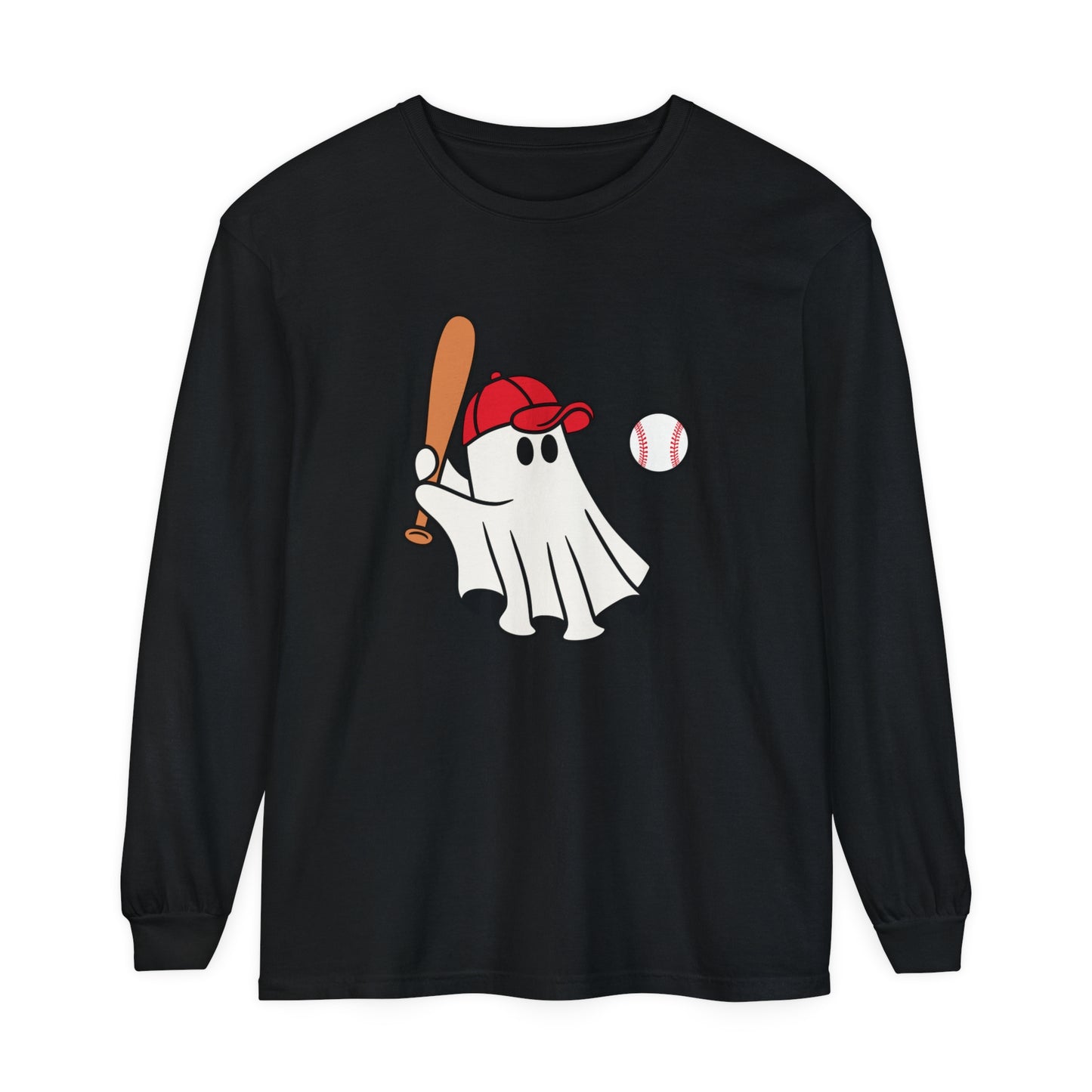 Baseball Ghost Unisex Garment-dyed Long Sleeve T-Shirt