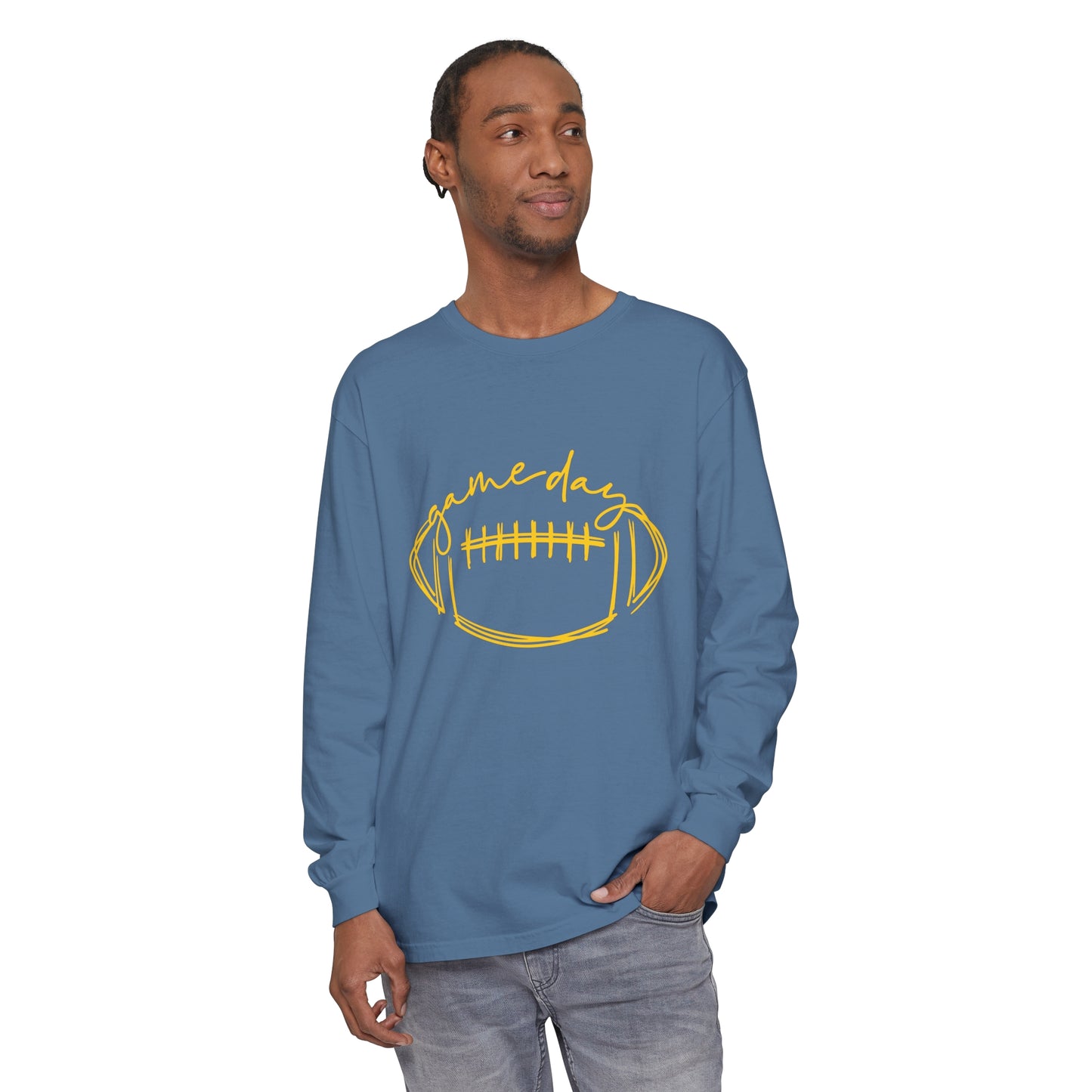 Game Day Football Yellow Unisex Garment-dyed Long Sleeve T-Shirt