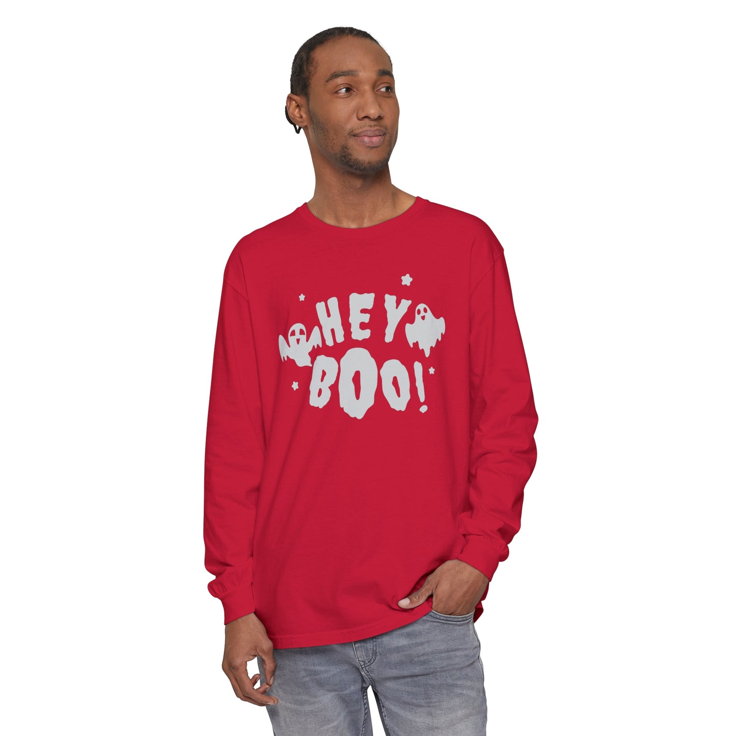 Hey Boo Unisex Garment-dyed Long Sleeve T-Shirt