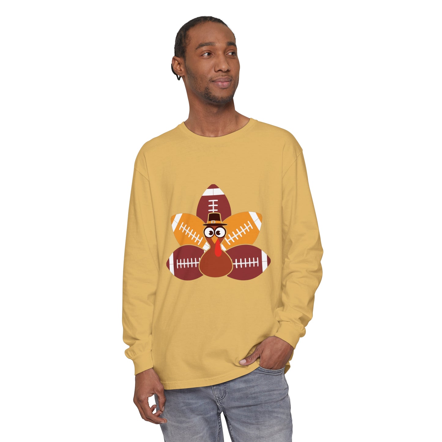 Turkey Football Tail Unisex Garment-dyed Long Sleeve T-Shirt