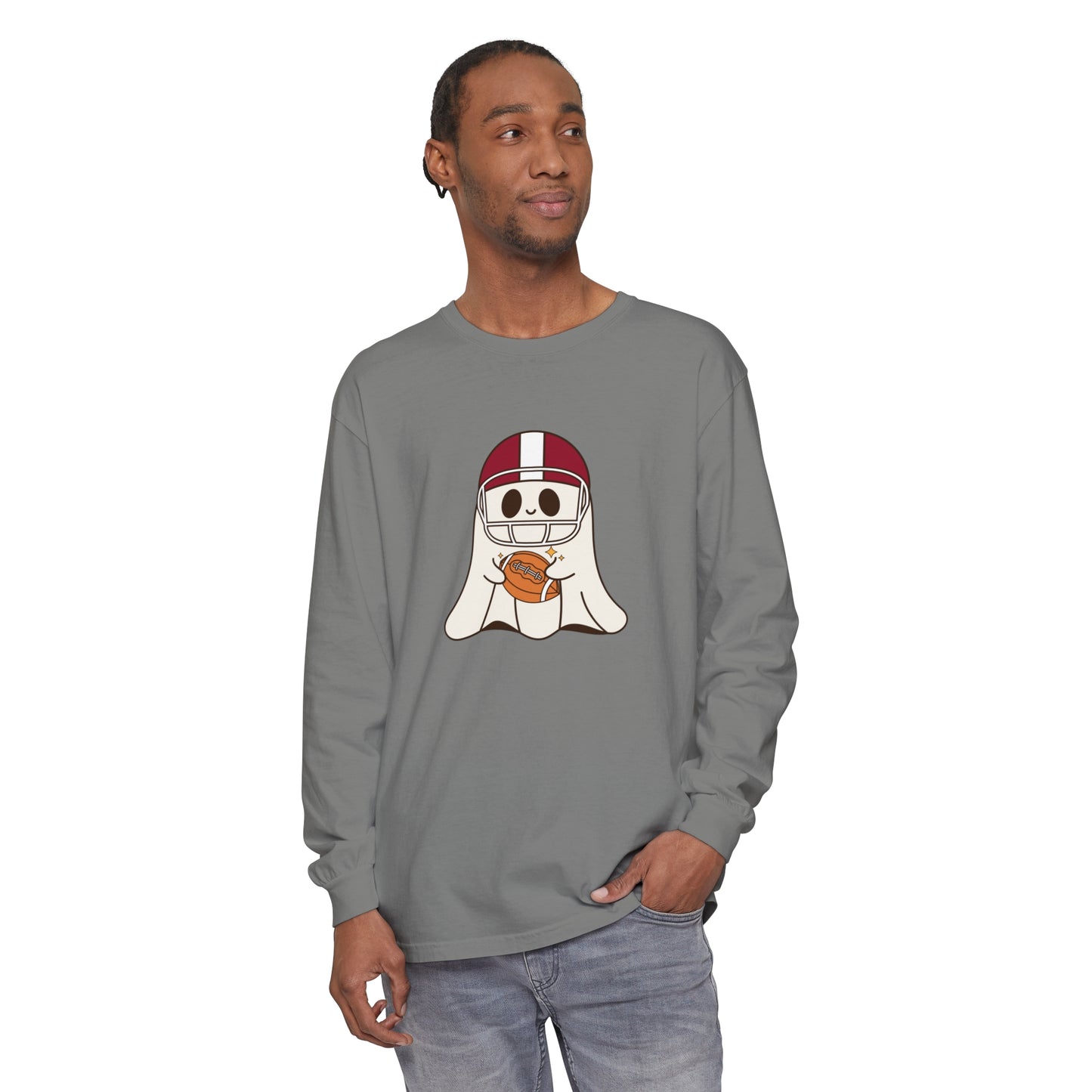 Football Ghost Unisex Garment-dyed Long Sleeve T-Shirt