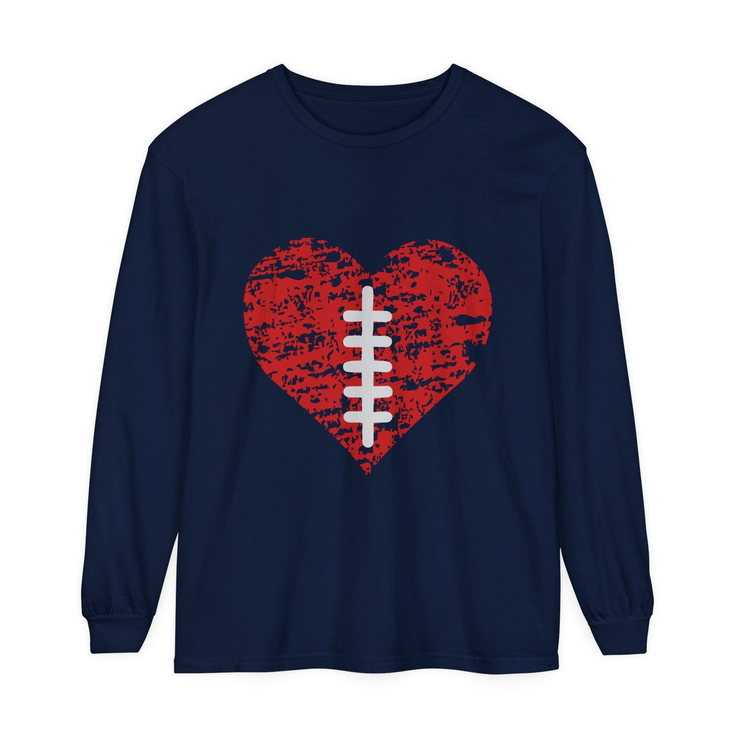 Football Heart with Laces Unisex Garment-dyed Long Sleeve T-Shirt