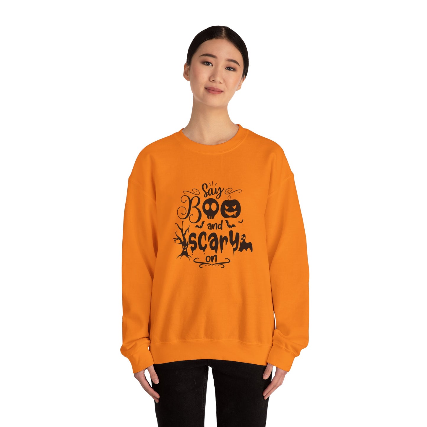 Say Boo and Scare On Unisex Heavy Blend™ Crewneck Sweatshirt