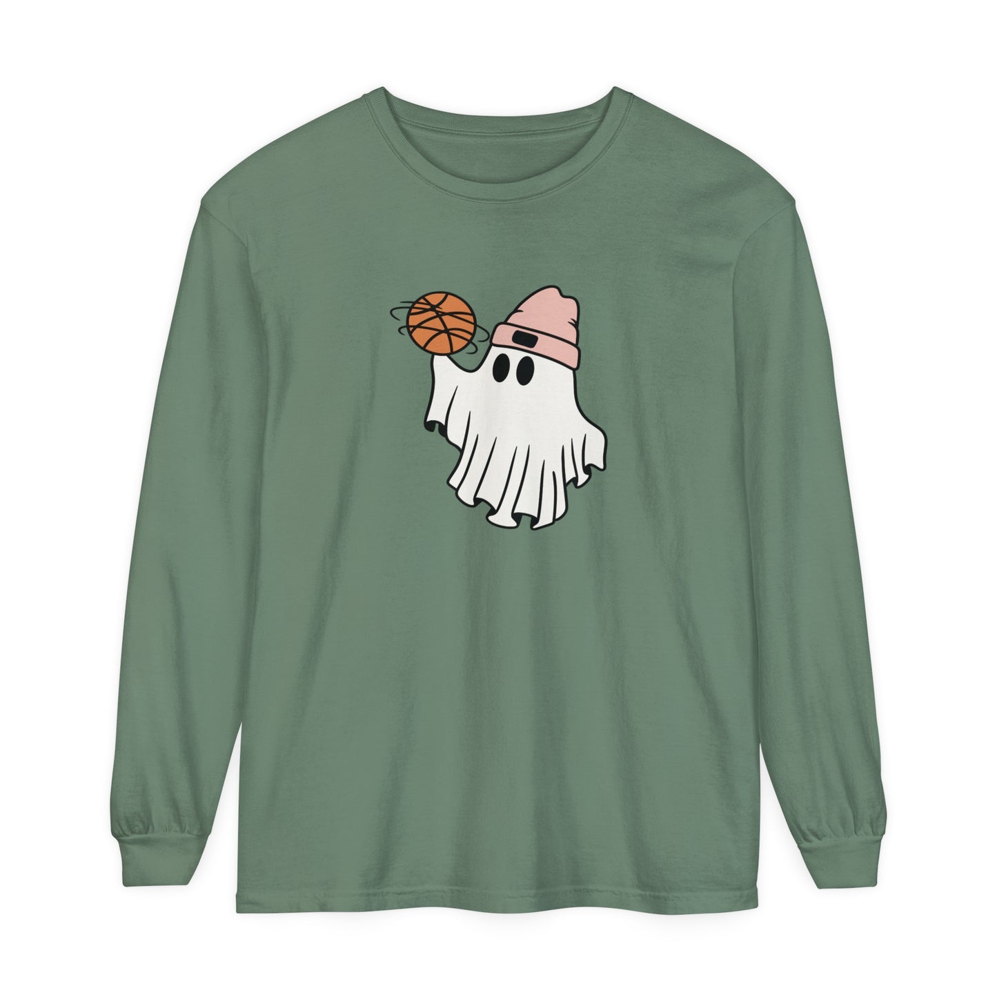 Basketball Ghost Unisex Garment-dyed Long Sleeve T-Shirt