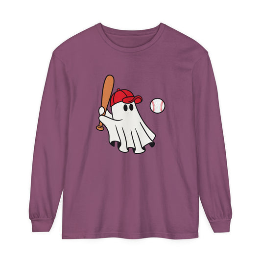 Baseball Ghost Unisex Garment-dyed Long Sleeve T-Shirt