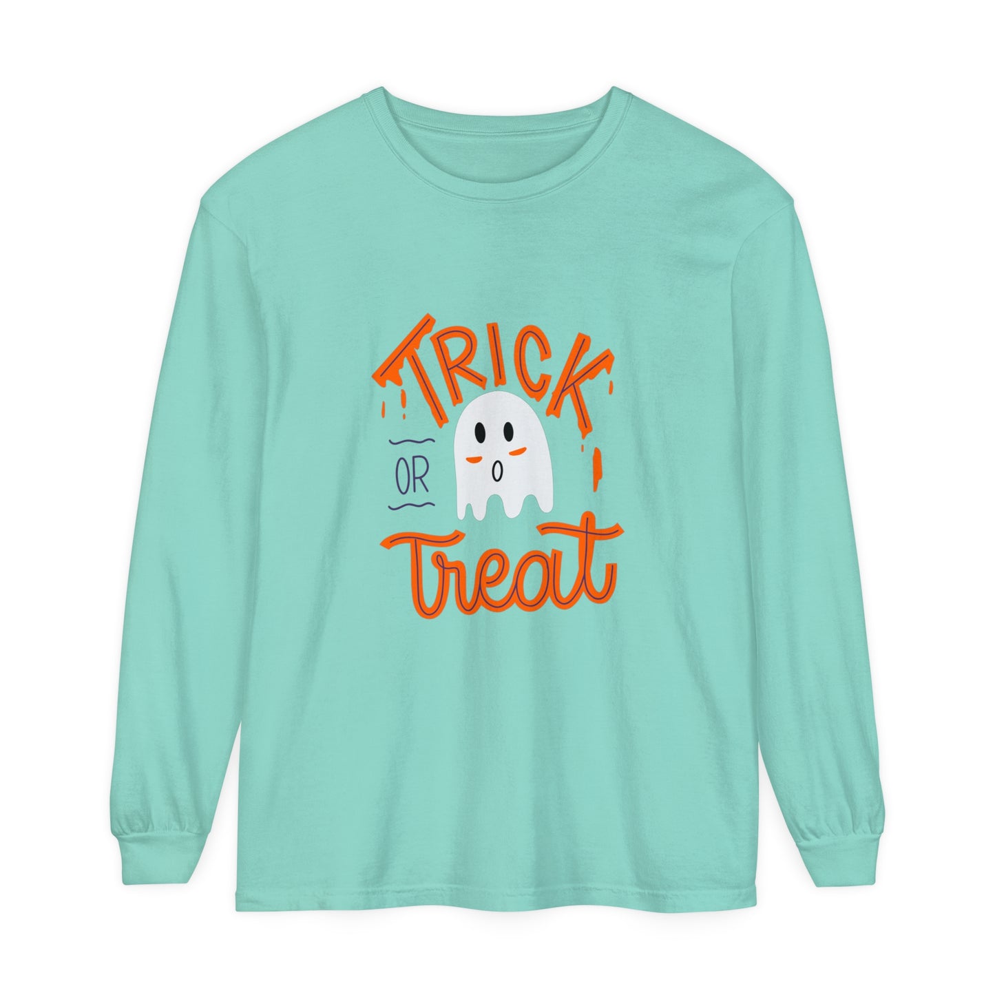 Tick or Treat Ghost Unisex Garment-dyed Long Sleeve T-Shirt