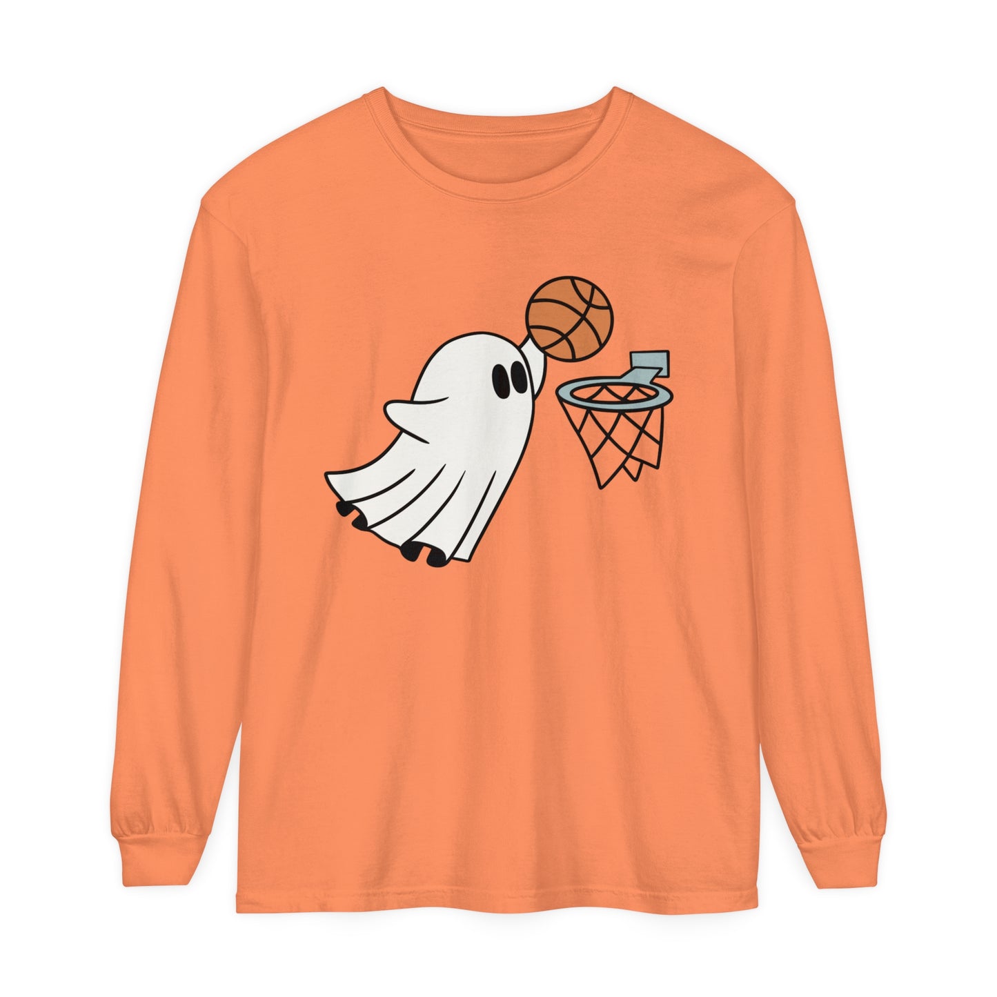 Dunking Basketball Ghost Unisex Garment-dyed Long Sleeve T-Shirt