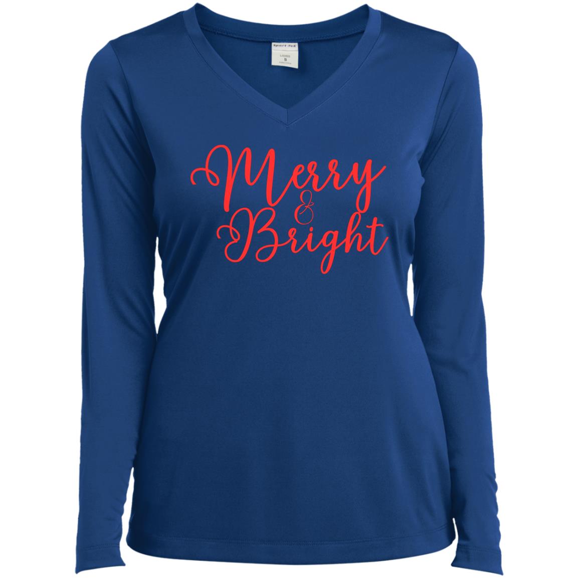 Merry & Bright Ladies’ Long Sleeve Performance V-Neck Tee