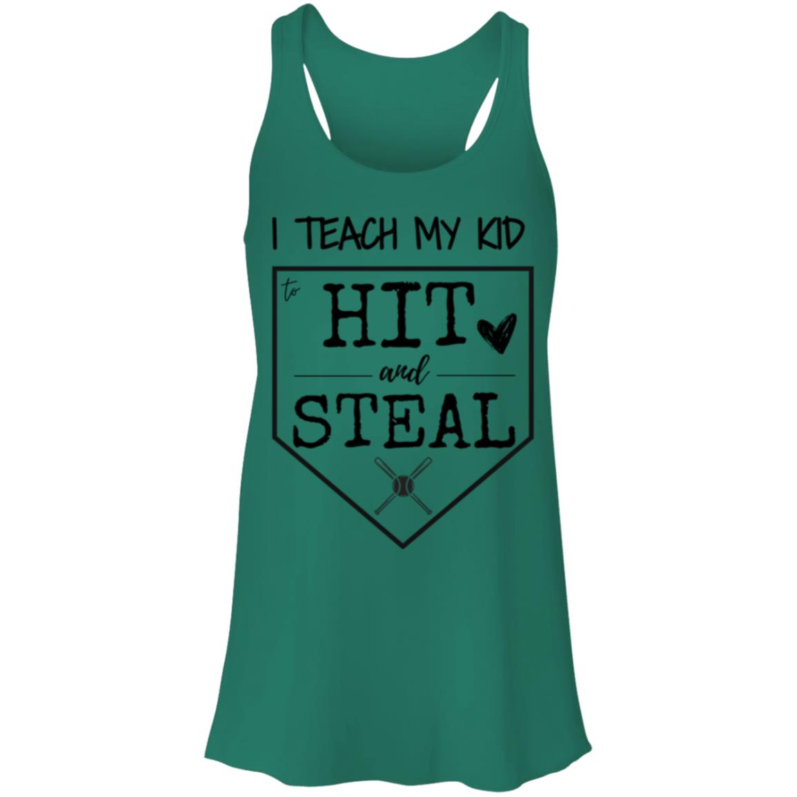 I teach my kid to hit and steal black  B8800 Flowy Racerback Tank