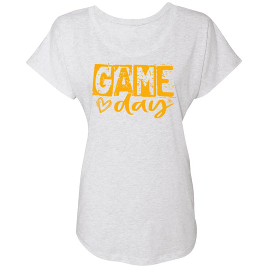 Game Day Grunge Yellow NL6760 Ladies' Triblend Dolman Sleeve