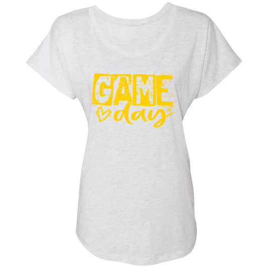 Game Day Grunge Yellow NL6760 Ladies' Triblend Dolman Sleeve