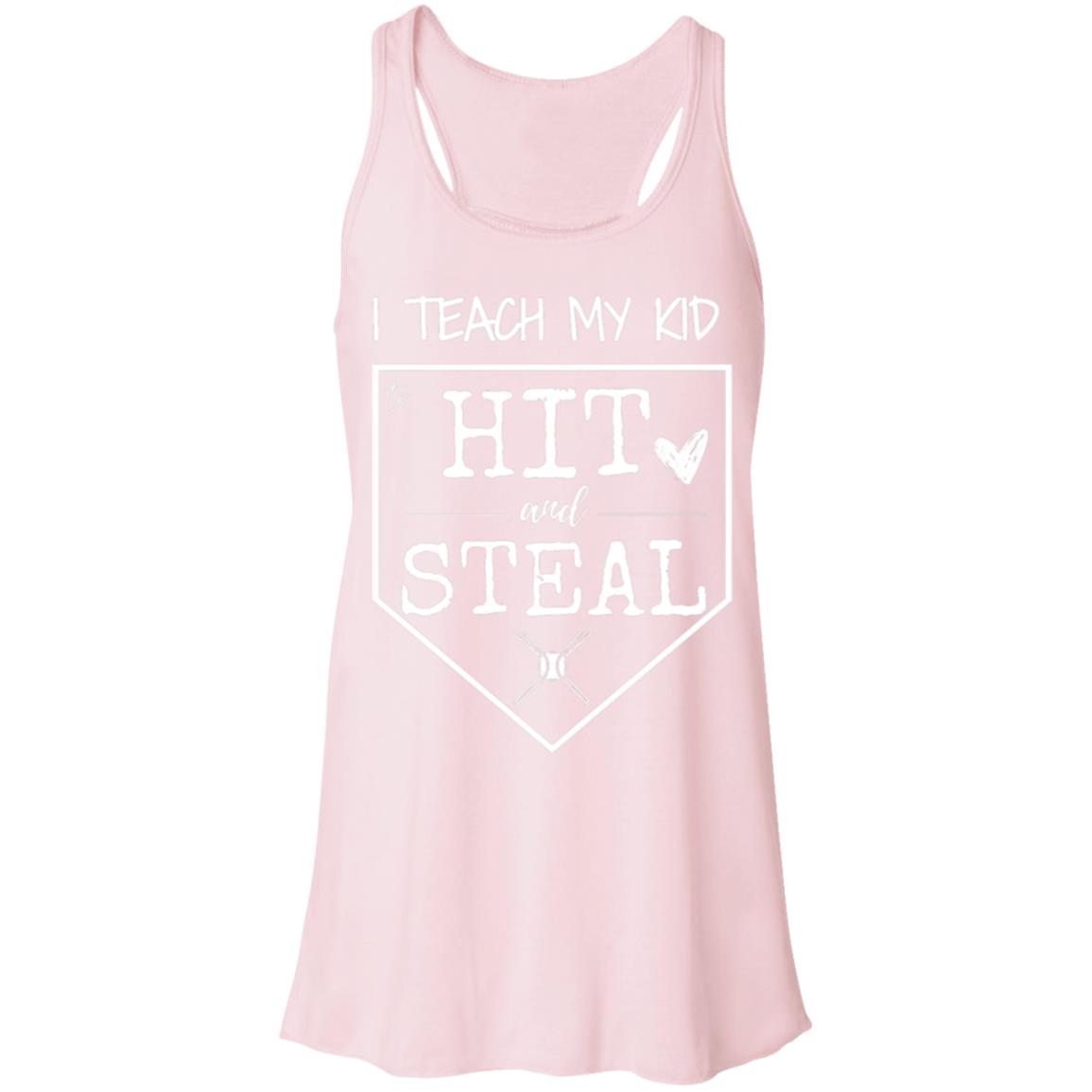 I teach my kid to hit and steal white B8800 Flowy Racerback Tank