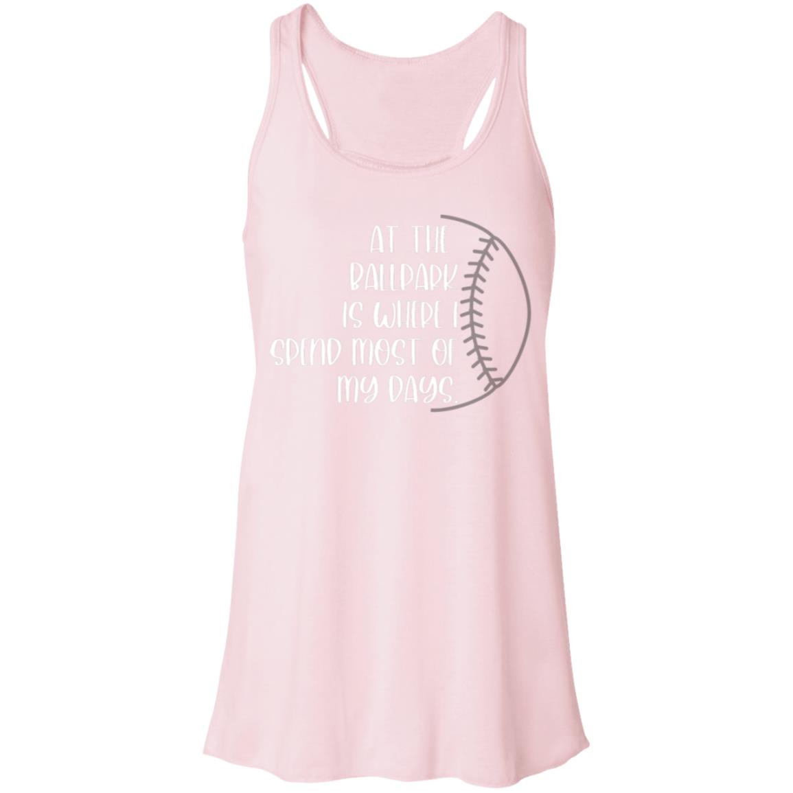 At the Ballpark . . . white B8800 Flowy Racerback Tank