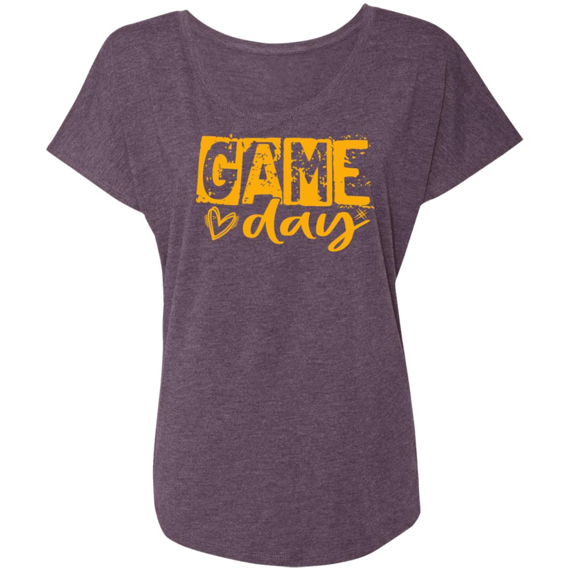 Game Day Grunge Yellow NL6760 Ladies' Triblend Dolman Sleeve