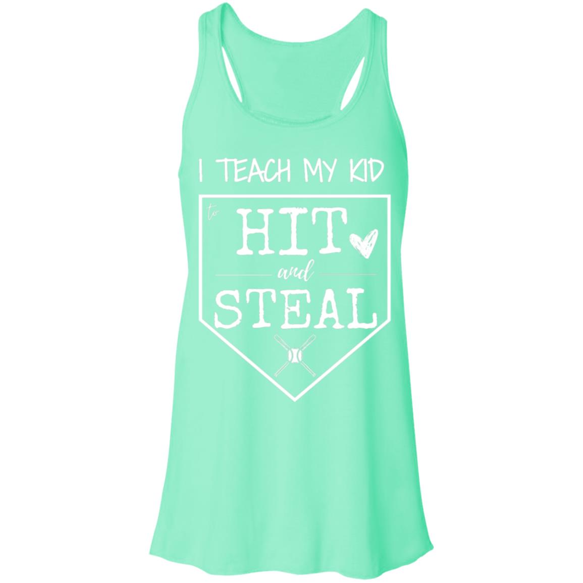 I teach my kid to hit and steal white B8800 Flowy Racerback Tank