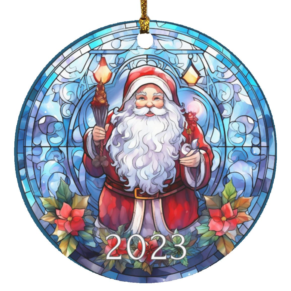 Stained Glass Santa Ornament - Dark Blue