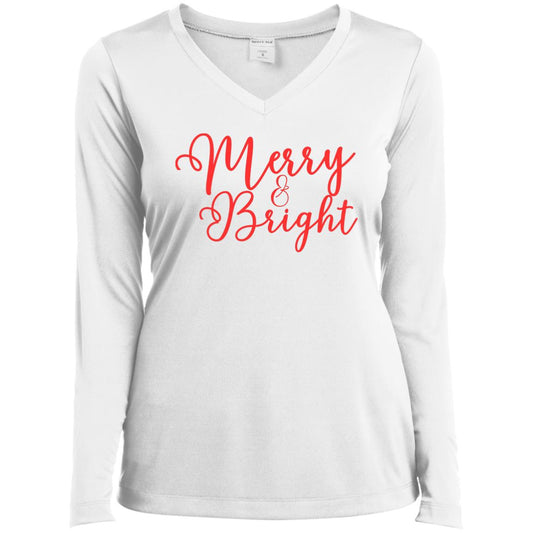 Merry & Bright Ladies’ Long Sleeve Performance V-Neck Tee