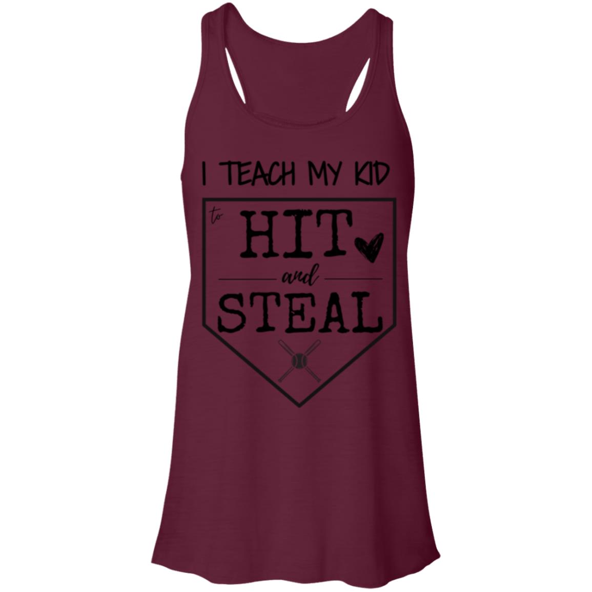 I teach my kid to hit and steal black  B8800 Flowy Racerback Tank