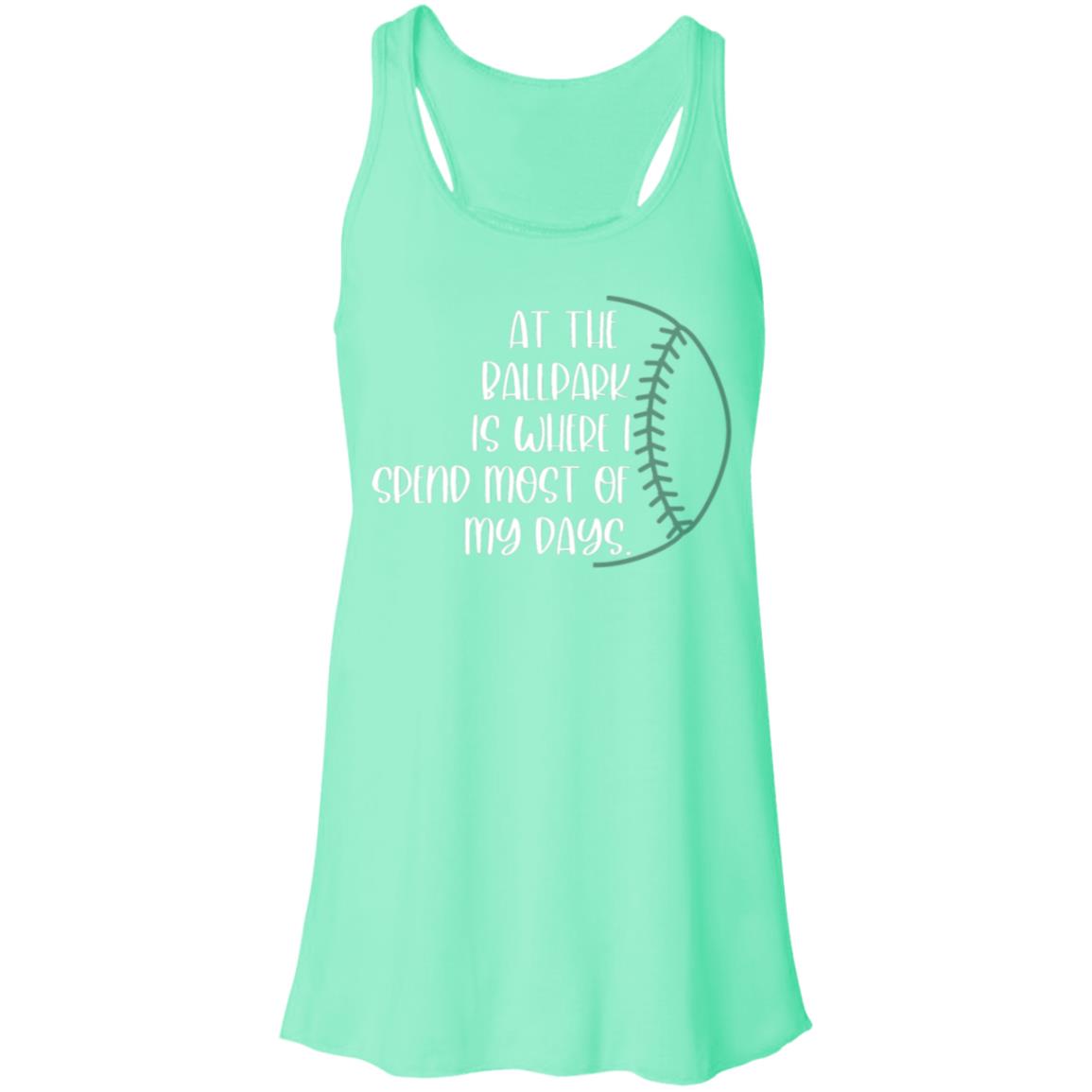 At the Ballpark . . . white B8800 Flowy Racerback Tank