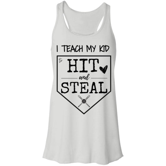 I teach my kid to hit and steal black  B8800 Flowy Racerback Tank