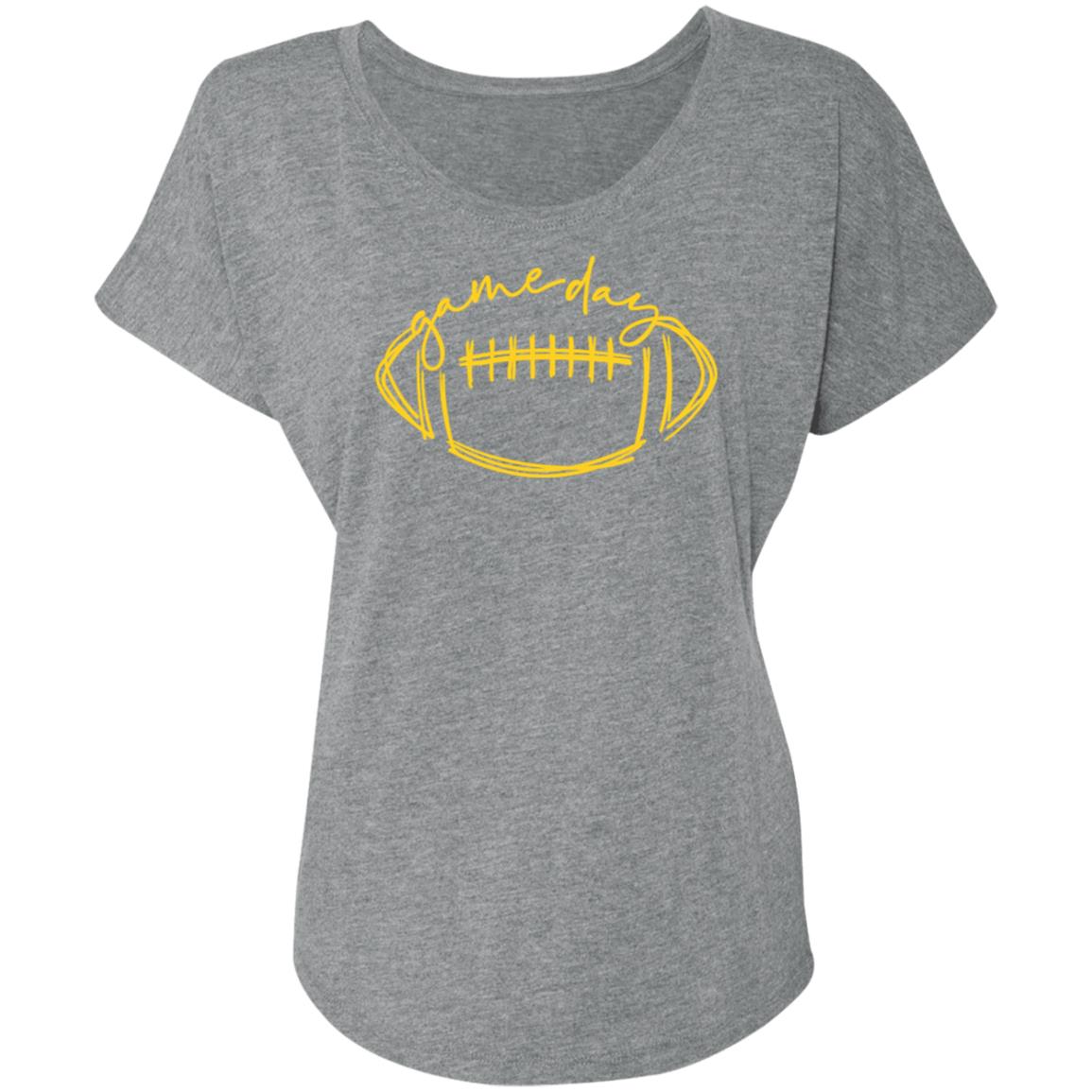 Game Day Football Yellow NL6760 Ladies' Triblend Dolman Sleeve