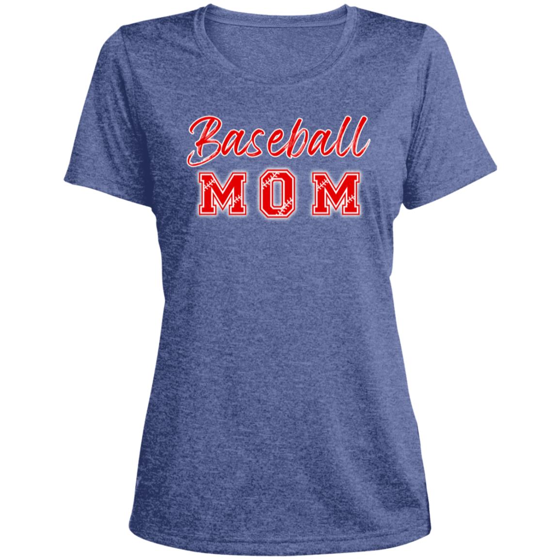 Baseball Mom  with baseball letters LST360 Ladies' Heather Scoop Neck Performance Tee