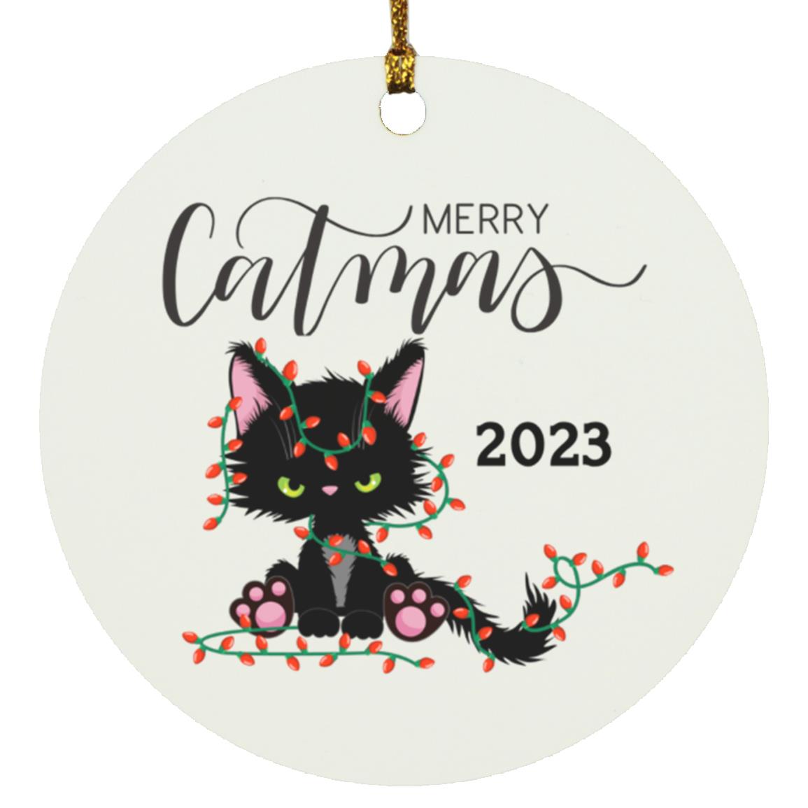 Merry Catmas Ornament - Black Cat