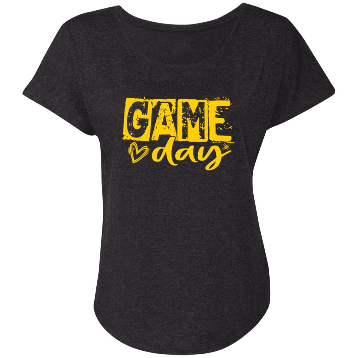 Game Day Grunge Yellow NL6760 Ladies' Triblend Dolman Sleeve