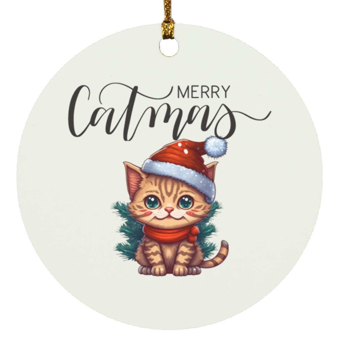 Merry Catmas Santa Hat SUBORNC Circle Ornament